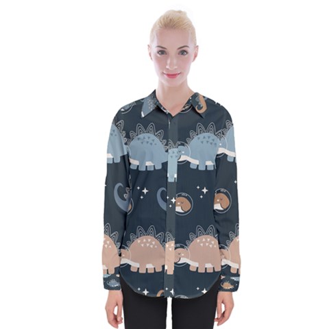 Dino Art Pattern Design Wallpaper Background Womens Long Sleeve Shirt by uniart180623