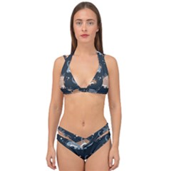 Dino Art Pattern Design Wallpaper Background Double Strap Halter Bikini Set by uniart180623