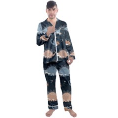 Dino Art Pattern Design Wallpaper Background Men s Long Sleeve Satin Pajamas Set