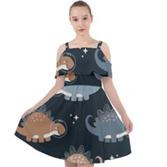 Dino Art Pattern Design Wallpaper Background Cut Out Shoulders Chiffon Dress by uniart180623