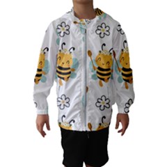 Art Bee Pattern Design Wallpaper Background Kids  Hooded Windbreaker by uniart180623