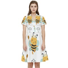 Art Bee Pattern Design Wallpaper Background Short Sleeve Waist Detail Dress by uniart180623