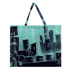 Buildings City Urban Destruction Background Zipper Large Tote Bag by uniart180623