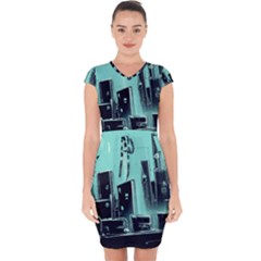 Buildings City Urban Destruction Background Capsleeve Drawstring Dress  by uniart180623