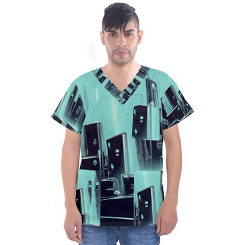 Buildings City Urban Destruction Background Men s V-neck Scrub Top by uniart180623