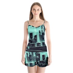 Buildings City Urban Destruction Background Satin Pajamas Set by uniart180623