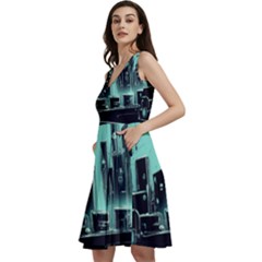 Buildings City Urban Destruction Background Sleeveless V-neck Skater Dress With Pockets by uniart180623