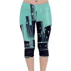 Buildings City Urban Destruction Background Velvet Capri Leggings  by uniart180623