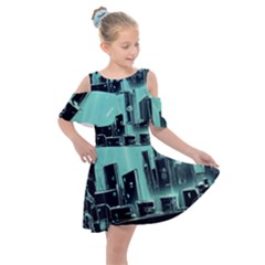 Buildings City Urban Destruction Background Kids  Shoulder Cutout Chiffon Dress by uniart180623