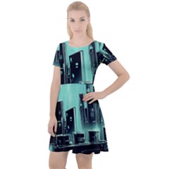 Buildings City Urban Destruction Background Cap Sleeve Velour Dress  by uniart180623