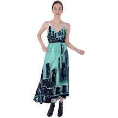 Buildings City Urban Destruction Background Tie Back Maxi Dress by uniart180623