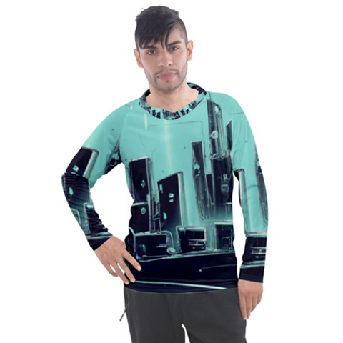 Buildings City Urban Destruction Background Men s Pique Long Sleeve Tee by uniart180623