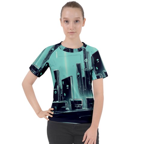 Buildings City Urban Destruction Background Women s Sport Raglan Tee by uniart180623