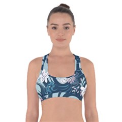 Flowers Pattern Floral Ocean Abstract Digital Art Cross Back Sports Bra by uniart180623