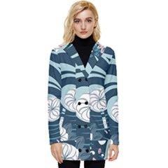 Flowers Pattern Floral Ocean Abstract Digital Art Button Up Hooded Coat  by uniart180623