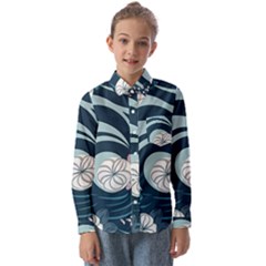 Flowers Pattern Floral Ocean Abstract Digital Art Kids  Long Sleeve Shirt by uniart180623