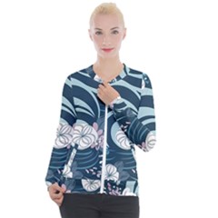 Flowers Pattern Floral Ocean Abstract Digital Art Casual Zip Up Jacket by uniart180623