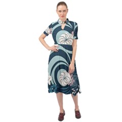 Flowers Pattern Floral Ocean Abstract Digital Art Keyhole Neckline Chiffon Dress by uniart180623