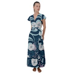 Flowers Pattern Floral Ocean Abstract Digital Art Flutter Sleeve Maxi Dress by uniart180623