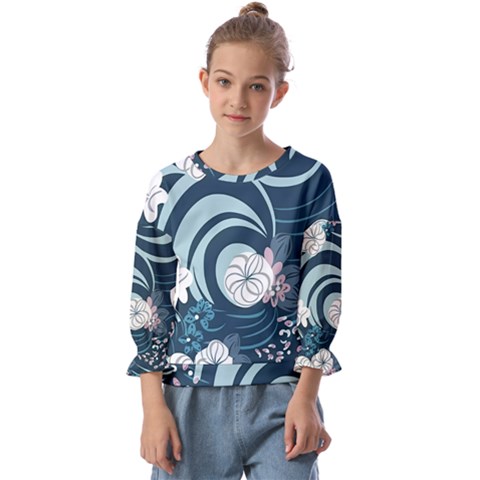 Flowers Pattern Floral Ocean Abstract Digital Art Kids  Cuff Sleeve Top by uniart180623