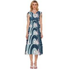 Flowers Pattern Floral Ocean Abstract Digital Art V-neck Drawstring Shoulder Sleeveless Maxi Dress by uniart180623