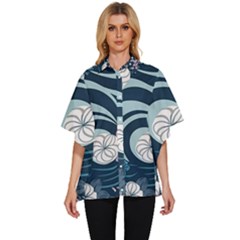 Flowers Pattern Floral Ocean Abstract Digital Art Women s Batwing Button Up Shirt