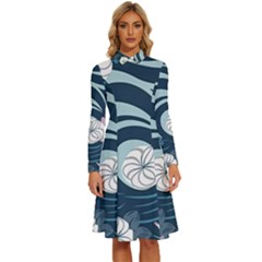 Flowers Pattern Floral Ocean Abstract Digital Art Long Sleeve Shirt Collar A-line Dress by uniart180623