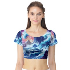 Storm Tsunami Waves Ocean Sea Nautical Nature Short Sleeve Crop Top by uniart180623