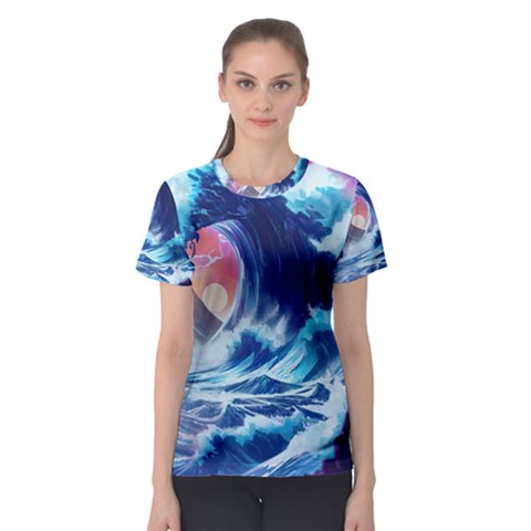 Storm Tsunami Waves Ocean Sea Nautical Nature Women s Sport Mesh Tee by uniart180623