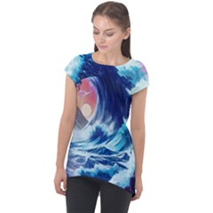 Storm Tsunami Waves Ocean Sea Nautical Nature Cap Sleeve High Low Top by uniart180623