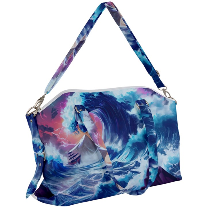 Storm Tsunami Waves Ocean Sea Nautical Nature Canvas Crossbody Bag