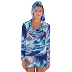 Storm Tsunami Waves Ocean Sea Nautical Nature Long Sleeve Hooded T-shirt by uniart180623