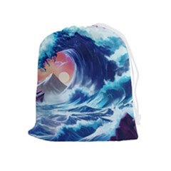 Storm Tsunami Waves Ocean Sea Nautical Nature Drawstring Pouch (xl) by uniart180623