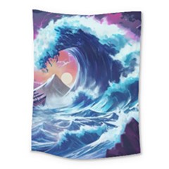 Storm Tsunami Waves Ocean Sea Nautical Nature Medium Tapestry by uniart180623