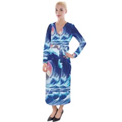 Storm Tsunami Waves Ocean Sea Nautical Nature Velvet Maxi Wrap Dress by uniart180623