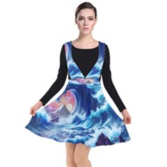 Storm Tsunami Waves Ocean Sea Nautical Nature Plunge Pinafore Dress by uniart180623