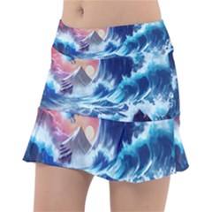 Storm Tsunami Waves Ocean Sea Nautical Nature Classic Tennis Skirt by uniart180623