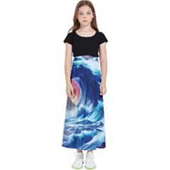 Storm Tsunami Waves Ocean Sea Nautical Nature Kids  Flared Maxi Skirt by uniart180623