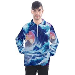 Storm Tsunami Waves Ocean Sea Nautical Nature Men s Half Zip Pullover by uniart180623