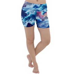 Storm Tsunami Waves Ocean Sea Nautical Nature Lightweight Velour Yoga Shorts by uniart180623