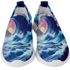 Storm Tsunami Waves Ocean Sea Nautical Nature Kids  Slip On Sneakers by uniart180623