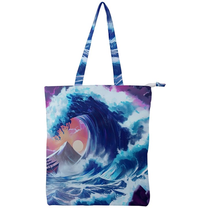 Storm Tsunami Waves Ocean Sea Nautical Nature Double Zip Up Tote Bag