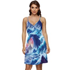 Storm Tsunami Waves Ocean Sea Nautical Nature V-neck Pocket Summer Dress  by uniart180623