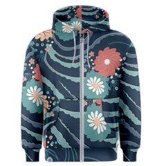 Waves Flowers Pattern Water Floral Minimalist Men s Zipper Hoodie