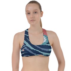 Waves Flowers Pattern Water Floral Minimalist Criss Cross Racerback Sports Bra