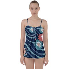 Waves Flowers Pattern Water Floral Minimalist Babydoll Tankini Set