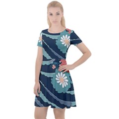 Waves Flowers Pattern Water Floral Minimalist Cap Sleeve Velour Dress  by uniart180623