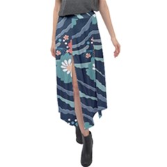 Waves Flowers Pattern Water Floral Minimalist Velour Split Maxi Skirt by uniart180623