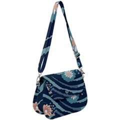 Waves Flowers Pattern Water Floral Minimalist Saddle Handbag by uniart180623