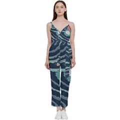 Waves Flowers Pattern Water Floral Minimalist V-neck Camisole Jumpsuit by uniart180623